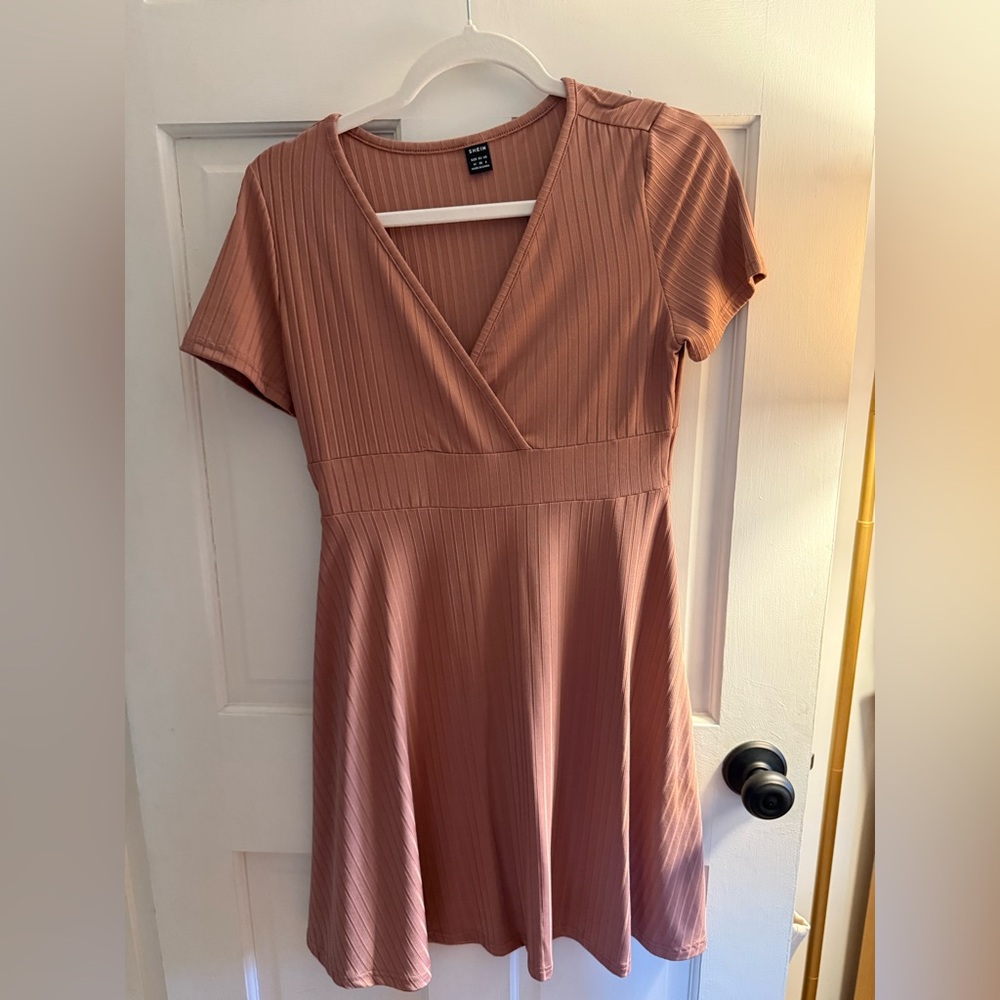 SHEIN Dusty Rose Ribbed Midi Dress